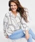 Фото #2 товара Petite Long-Sleeve Lace-Up Blouse, Created for Macy's