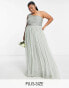 Maya Plus Bridesmaid one shoulder sequin maxi dress in sage green