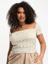 COLLUSION Plus textured square neck short sleeve top in stone