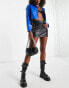 Topshop tall leather look low rise zip biker micro mini skirt in black