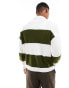 Фото #4 товара ASOS DESIGN knitted boxy relaxed fit rugby striped jumper in khaki and white