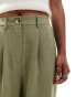 Фото #4 товара Miss Selfridge Petite tailored wide leg dad trouser in khaki