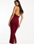 ASOS DESIGN halter cut out mesh midi dress in burgundy