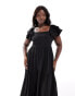 Pretty Lavish Curve ruffle sleeve shirred maxi dress in black