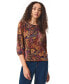 Фото #1 товара Women's Paisley-Print Moss Crepe 3/4-Sleeve Top