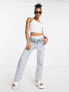 ASOS DESIGN Petite linen square neck sun top with lace up back in white