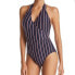 Фото #1 товара Lauren Ralph Lauren 259275 Women Stripe Wrap Halter Swimsuit Navy Size 8