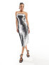 Mango bandeau sequin midi dress in silver