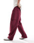 ASOS DESIGN loose cargo trousers with elasticated waist in burgundy