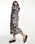 River Island Plus knot back midi dress in beige animal print Бежевый, EU 58 - фото #3