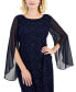 Petite Round-Neck Long-Cape-Sleeve Lace Dress