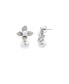 Фото #4 товара Pave Four Leaf Dangling Flower Imitation Pearl Stud Earring