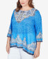 Plus Size Embellished Scoop Neck Marrakesh Border Print Sublimation Knit Top