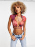 Фото #1 товара Bad Society Club strappy mesh bust detail crop top co-ord in red multi