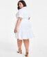 Фото #2 товара Trendy Plus Size Puff-Sleeve Tiered Mini Dress, Created for Macy's