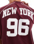 ASOS DESIGN boxy oversized t-shirt with sporty back print in burgundy