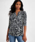 Фото #1 товара Petite Printed Split-Neckline Top, Created for Macy's