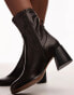 Topshop Penny round toe block heeled ankle boots in washed brown