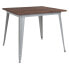 Фото #4 товара 36" Square Silver Metal Indoor Table With Walnut Rustic Wood Top
