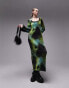 Topshop tie dye plisse midi dress in green abstract