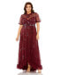 Фото #1 товара Plus Size High Neck Puff Short Sleeve Embellished Faux Wrap Gown