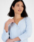 ფოტო #3 პროდუქტის Petite Cotton Knit Henley 3/4-Sleeve Top, Created for Macy's