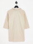 ASOS DESIGN oversized polo with rib sleeves and pique collar in beige