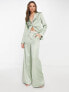 Фото #1 товара Extro & Vert Bridesmaid pleated satin wide leg trousers with heart jewel button co-ord