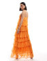 Vila tiered frill maxi cami dress in sunset orange