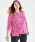 Фото #1 товара Plus Size Printed Johnny-Collar Knit Tunic Top, Created for Macy's