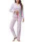 Women's Long Sleeve Notch Collar Top with Lounge Pants 2 Piece Pajama Set