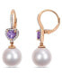 ფოტო #1 პროდუქტის Freshwater Cultured Pearl (11-12mm), Amethyst (4/5 ct. t.w.) and Diamond (1/5 ct. t.w.) Heart Drop Earrings in 10k Rose Gold