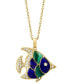 ფოტო #4 პროდუქტის EFFY® Lapis Lazuli, Malachite, & Diamond (1/6 ct. t.w.) Fish 18" Pendant Necklace in 14k Gold