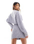 Aria Cove knitted zip through mini skirt co-ord in grey