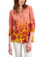 Фото #1 товара Petite Garden Lace-Up 3/4-Sleeve Tunic Top, Created for Macy's