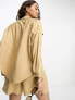 ASOS DESIGN Petite utility suit shirt with linen in neutral