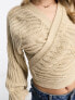 Miss Selfridge ballet wrap cable cardigan in camel