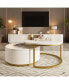 Modern Round Nesting Coffee Table Fluted with Drawer in White & Gold in 31.5''