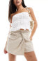 Stradivarius linen blend skort with twist in natural