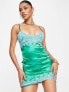 Фото #1 товара Missyempire contrast lace satin mini dress in green and turquoise blue