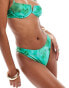 South Beach shiny abstract print high leg bikini bottom in green