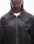 Topshop faux leather fitted jacket in washed black