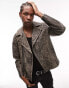 Topman distressed quilted leather jacket in black M - фото #2