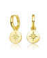 Kids/Young Teens 14K Gold Plated With Star paved on Round Bar Drop Earrings