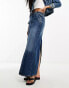 River Island seam detail denim maxi skirt in dark denim