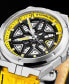 ფოტო #4 პროდუქტის Men's Automatic Black Alligator Embossed Genuine Leather Strap with Yellow Stitching Watch 44mm