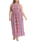 Фото #1 товара Plus Size Halter Keyhole Printed Maxi Dress