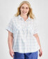 Фото #1 товара Plus Size Cotton Plaid Textured Camp Shirt