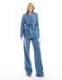 Extro & Vert Tall tie front blazer in blue co-ord