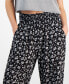 Juniors' Printed Smocked-Waist Wide-Leg Pants